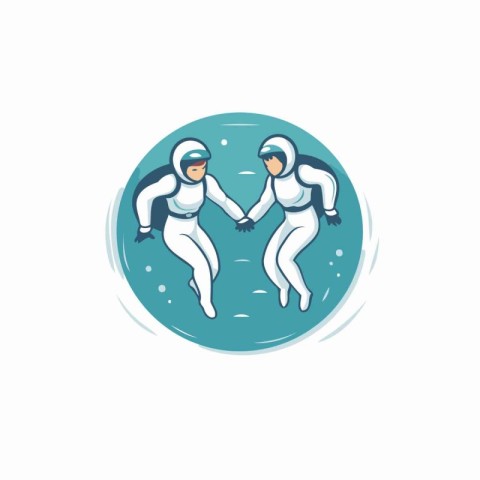 Astronaut man and woman in spacesuit. Vector illustration.