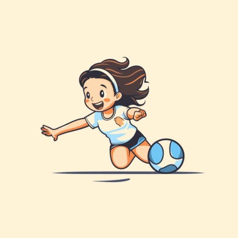 Girl playing soccer. Vector illustration of a girl kicking the b