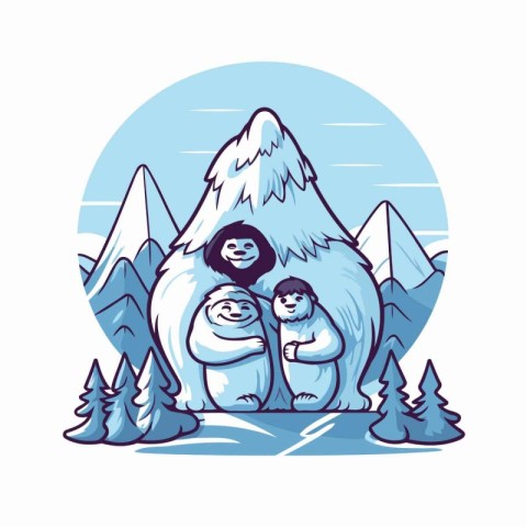 Happy family in the mountains. Mother. father and child. Vector