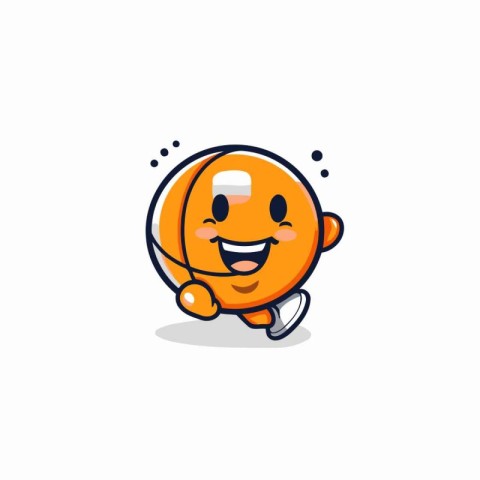 Cute basketball mascot with happy face. Vector flat cartoon char