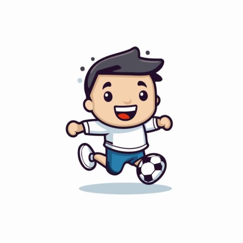 cute boy playing soccer cartoon character vector illustration de