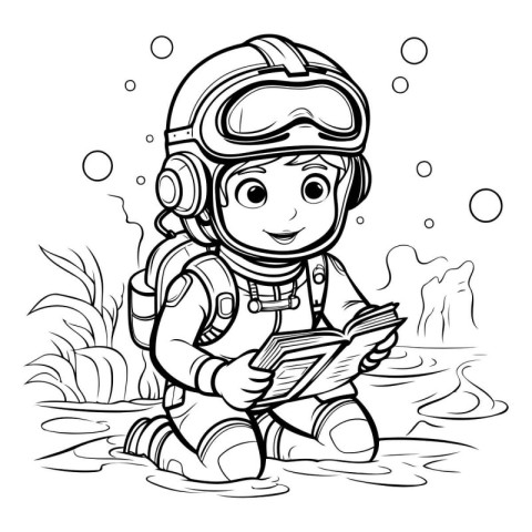 Cute cartoon astronaut reading a book. Vector illustration for c