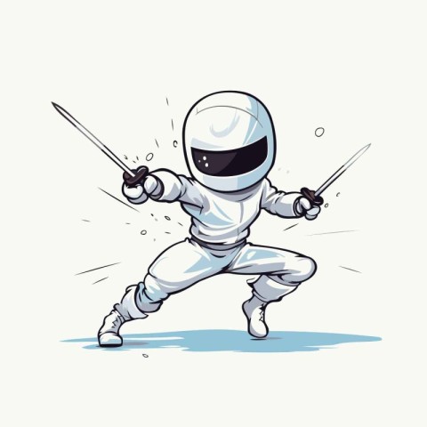 Astronaut in space suit with a sword. Vector illustration.