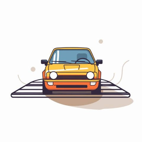 Car on the road. Vector illustration in flat cartoon style. Side