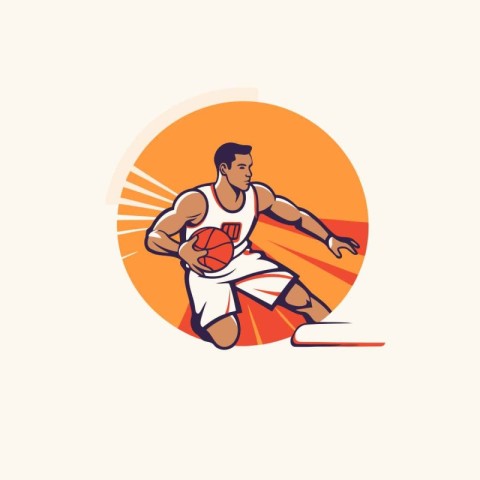 Basketball player with ball in action. Vector illustration in re