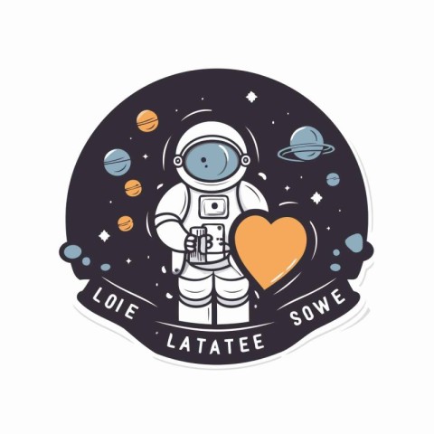 Astronaut with heart and space elements. Vector illustration for