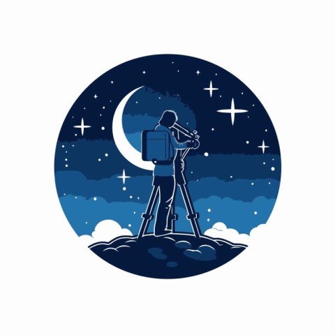 Silhouette of a photographer on the moonlight background. Vector