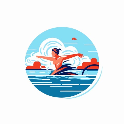 Surfer on the waves. Vector illustration in flat style on white