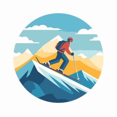 Skier on the mountain. Vector illustration in flat design style.