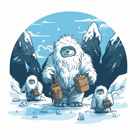 Vector illustration of a polar bear with a backpack in the mount