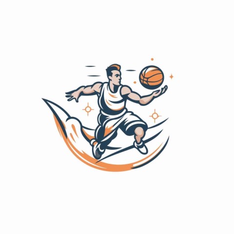 Basketball player with ball vector logo design template. Basketb