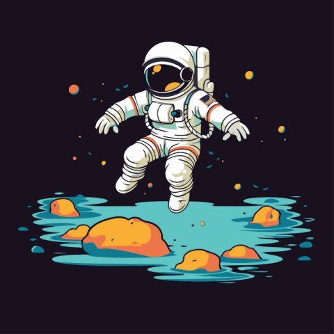 Astronaut in space. cartoon vector illustration on dark backgrou