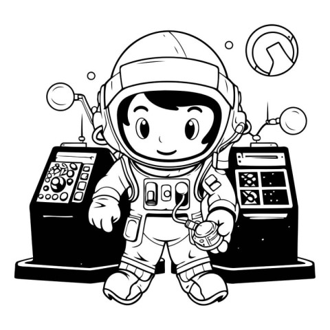 astronaut and slot machine black and white vector illustration g