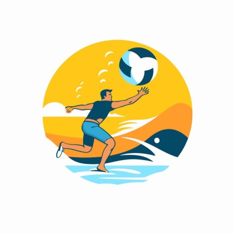 Volleyball player on the background of the sea. Vector illustrat