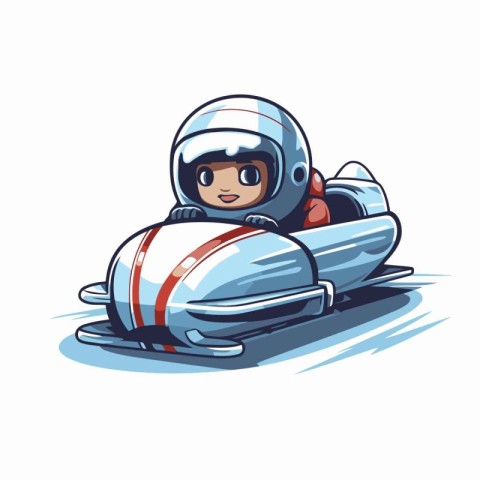 Vector illustration of a little boy in a space suit driving a ra