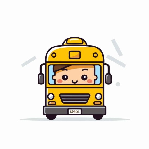 Cute little schoolboy in a school bus. Vector illustration.