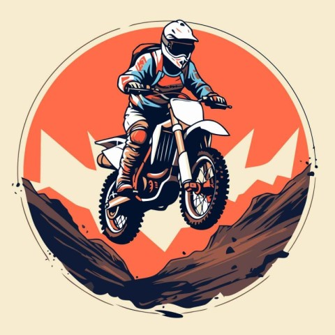 Motocross rider on the road. Vector illustration in retro style.
