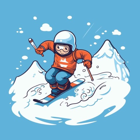 Snowboarder on the mountain. Vector illustration in cartoon styl