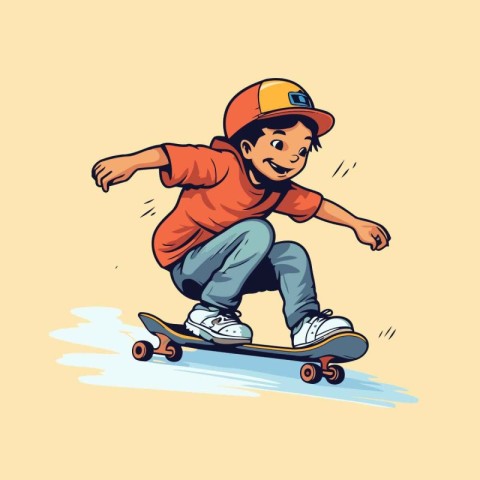 Vector illustration of a boy riding a skateboard. Cartoon style.