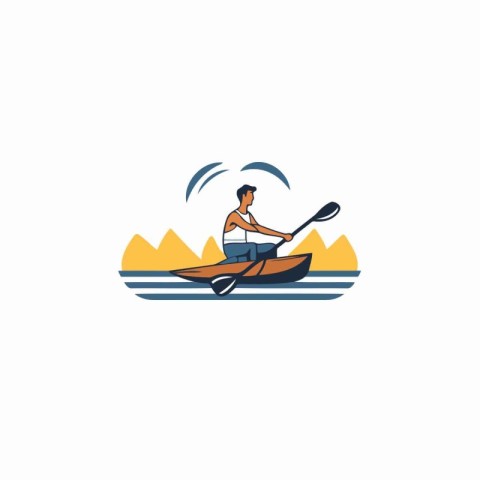 Kayaking icon on white background. Canoeing vector illustration.