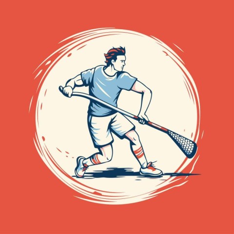 Hockey player action cartoon sport graphic vector. Retro style i