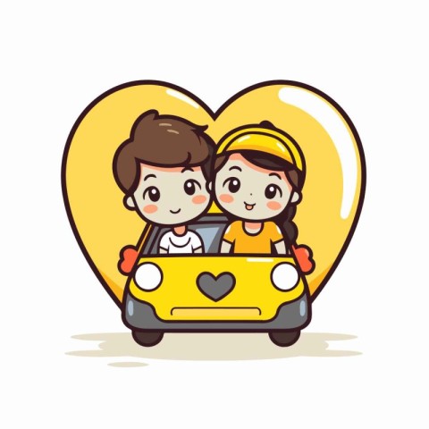 Couple driving a car with a heart shape. vector illustration.