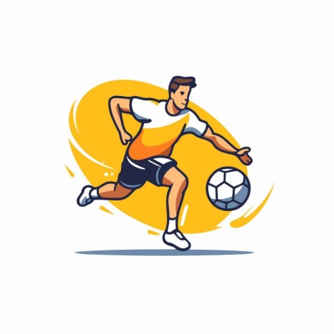 Soccer player running with ball. Vector illustration in cartoon