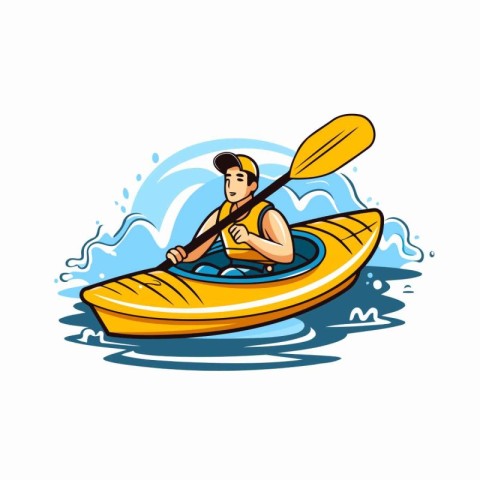 Kayaking. Isolated vector illustration on white background. Cart