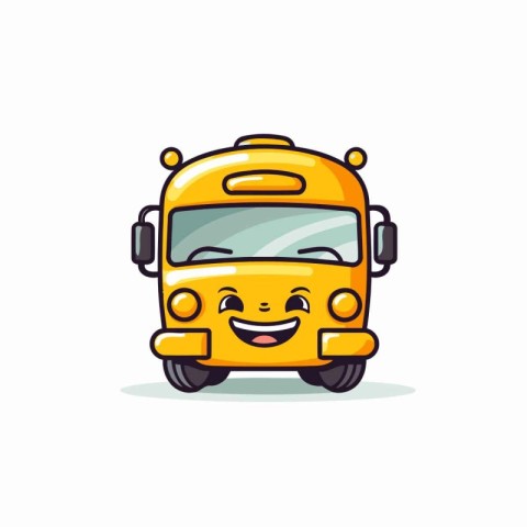 Cute yellow school bus character isolated on white background. V