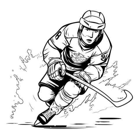 Ice hockey player in action. Vector illustration ready for vinyl