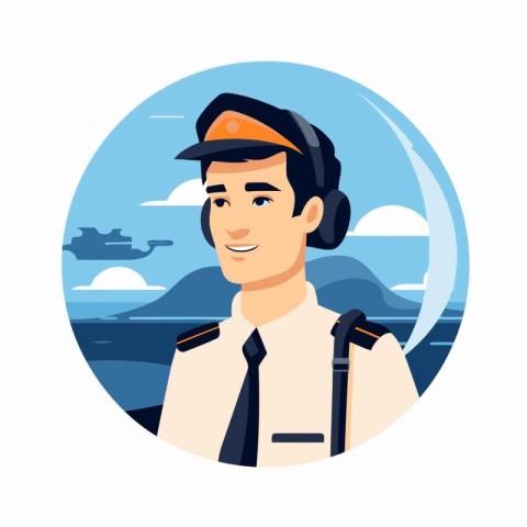 Pilot in uniform. Vector illustration in a flat style. Cartoon c