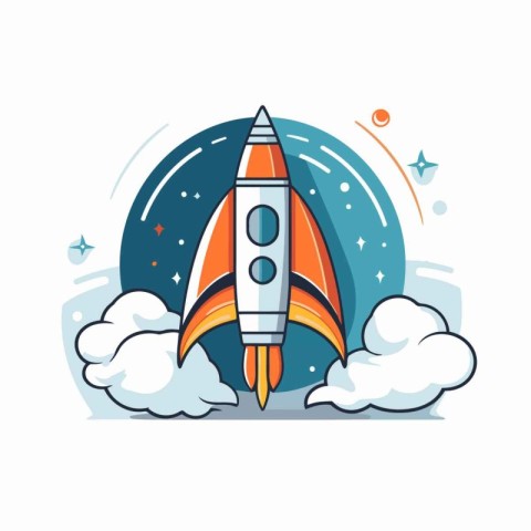 Rocket icon in flat style. Vector illustration of space rocket o