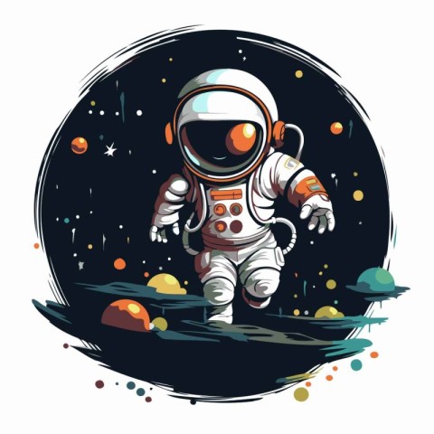 Astronaut in space on a background of the planet. Vector illustr