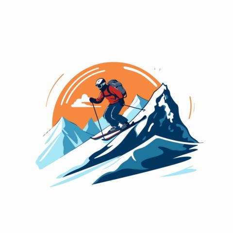 Snowboarder on the top of the mountain. Vector illustration.