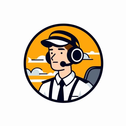 Vector illustration of a male pilot wearing helmet and headset l