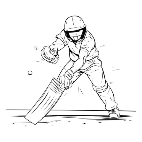 Cricket player hitting the ball with a bat. Vector illustration.