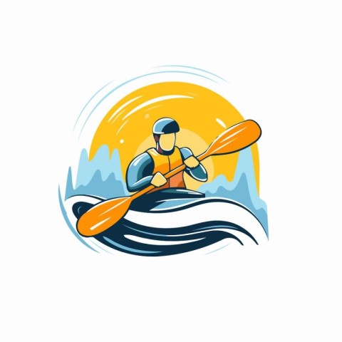 Kayaking vector icon design template. Canoeing and paddling illu