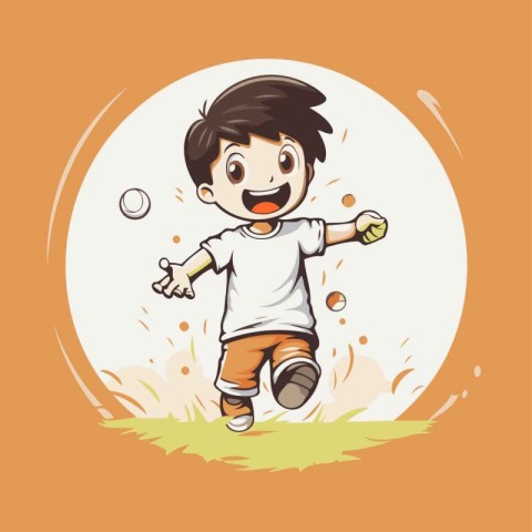 Boy playing soccer in the field. Vector illustration of a boy pl