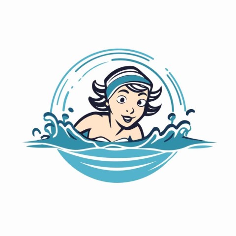 Swimming woman in swimming cap and goggles in the water. Vector