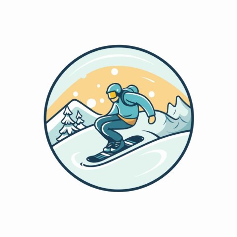 Snowboarder in the mountains. Vector illustration of a snowboard