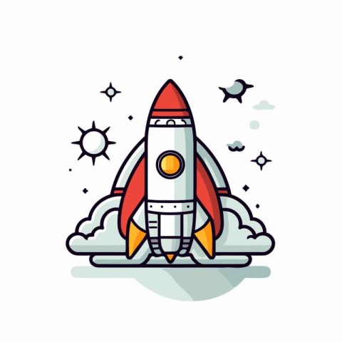 Space rocket icon. Vector illustration in flat style. Isolated o