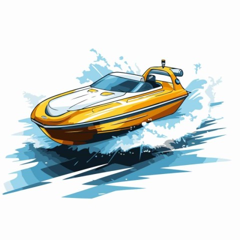 Vector illustration of a speedboat on the background of the sea.