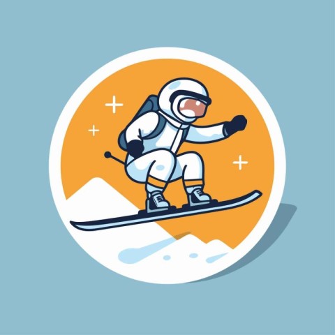 Snowboarder in helmet and ski suit on snowboard. Vector illustra