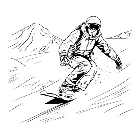 snowboarder jumping in the mountains. sketch vector graphics mon