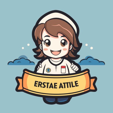 astronaut girl cartoon character with ribbon vector illustration