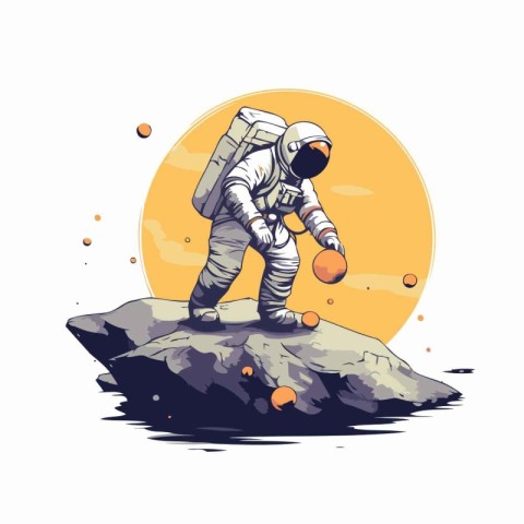 Astronaut on the moon. Vector illustration in retro style.