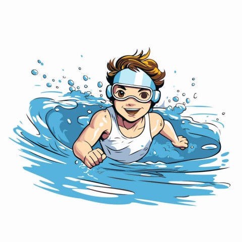 Vector illustration of a boy swimming in the pool. Cartoon style