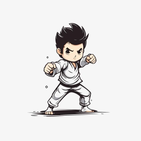 Taekwondo Boy Cartoon Mascot Vector Illustration.