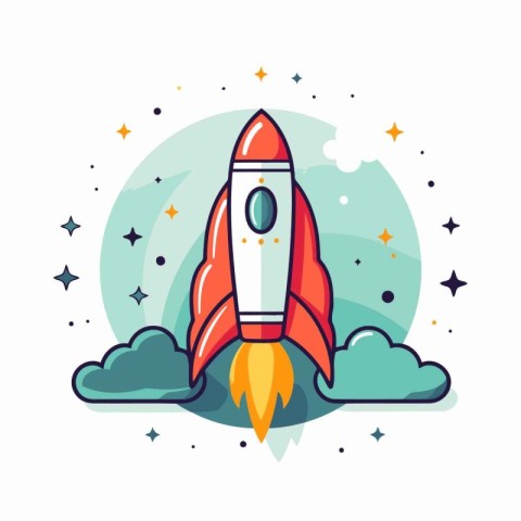 Space rocket icon in flat style. Startup vector illustration on