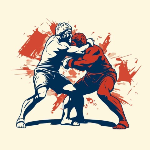 Two karate fighters fighting designed using grunge brush graphic